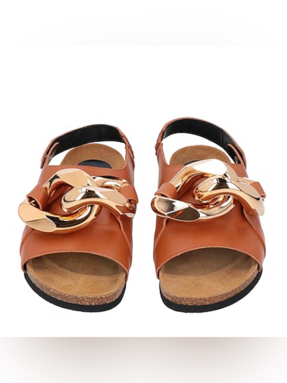 JW ANDERSON Brown Leather Slide Sandals with Gold Chain